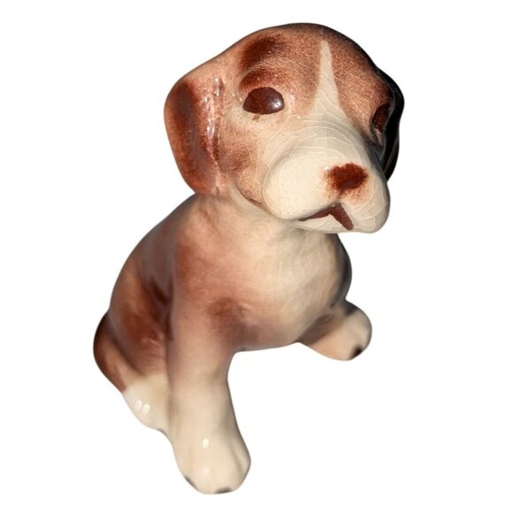 Vintage Ceramic Puppy Figurines Set - Brown & White Dogs With Big Feet - Small & - Picture 5 of 9